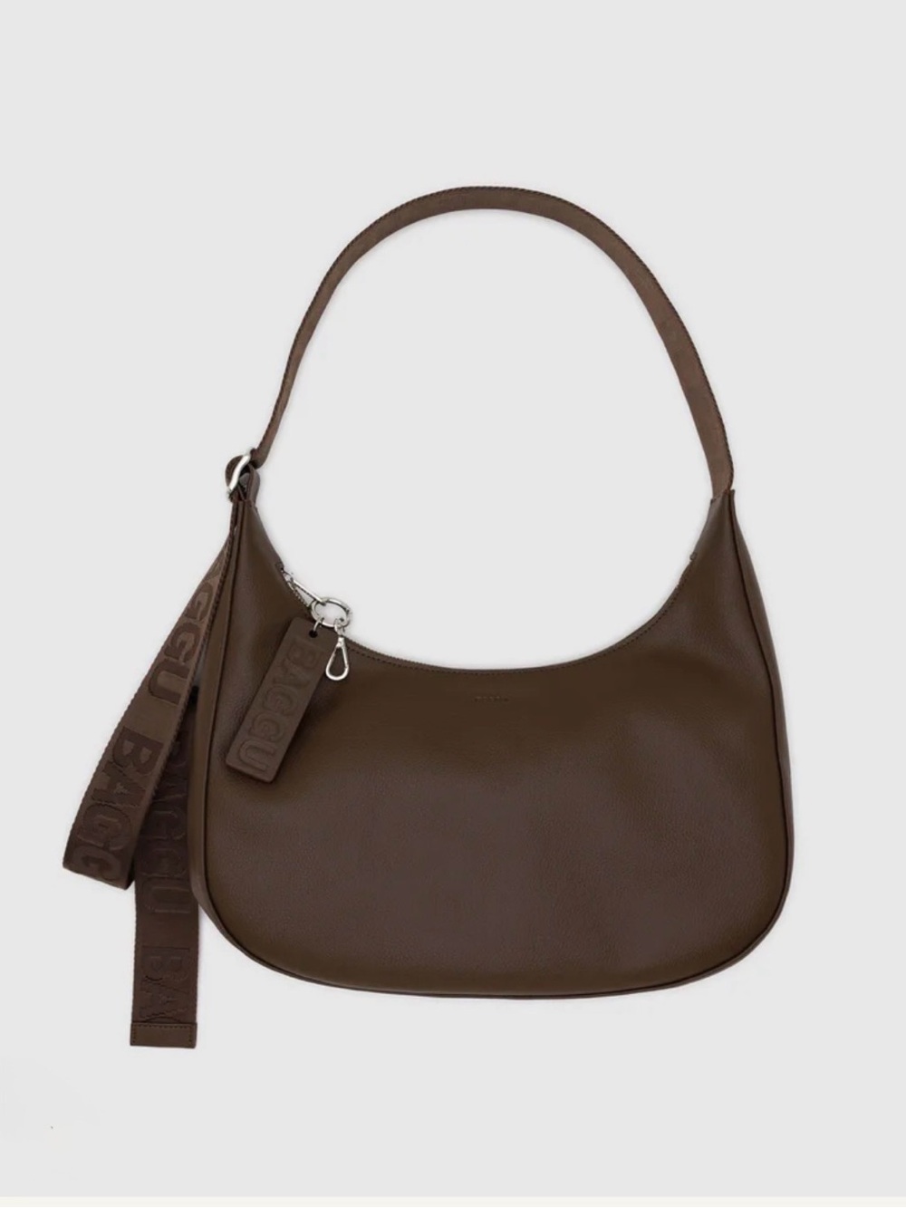 BAGGU Small Recycled Leather Crescent Bag- Brown